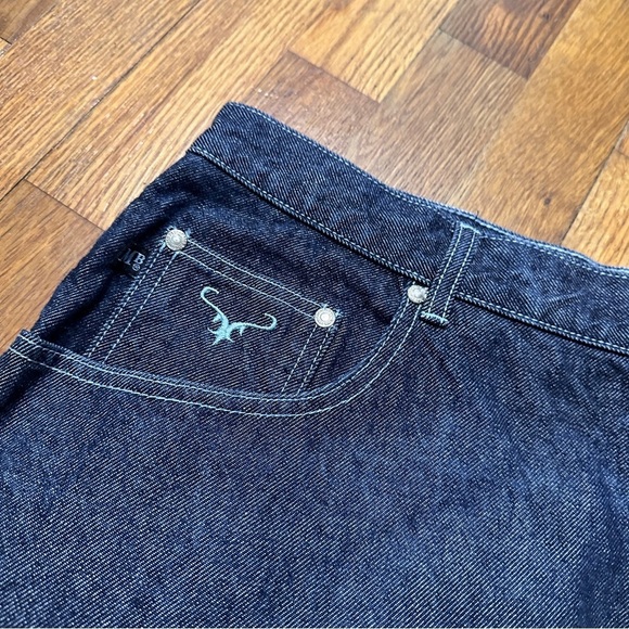 Y2K Moto Blue Denim Maxi Skirt Contrast Embroidery Pocket Womens Plus Size 21/22 - Picture 7 of 16